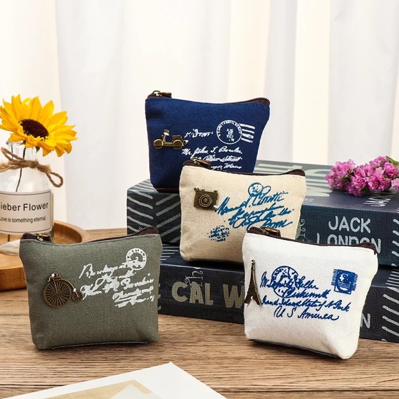 Canvas coin purse wallet cute mini Eiffel Tower camera bicycle - Picture 3 of 8